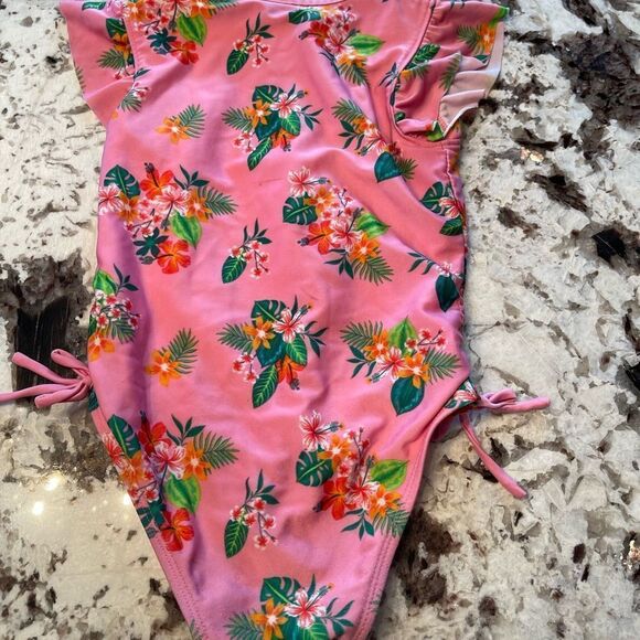 Cat & Jack One Piece Pink Floral Tie side Swim 3T - Picture 3 of 10